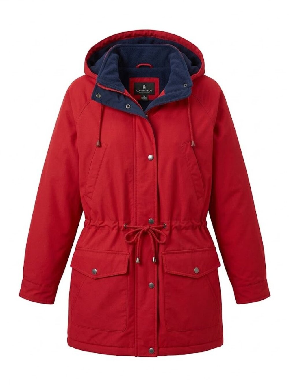 vintage London Fog Red Hooded Parka Jacket Navy Trim Women's M